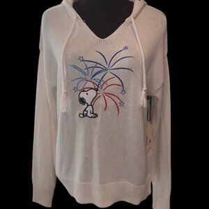 Snoopy Fireworks Sweater Hoodie Peanuts Large NWT